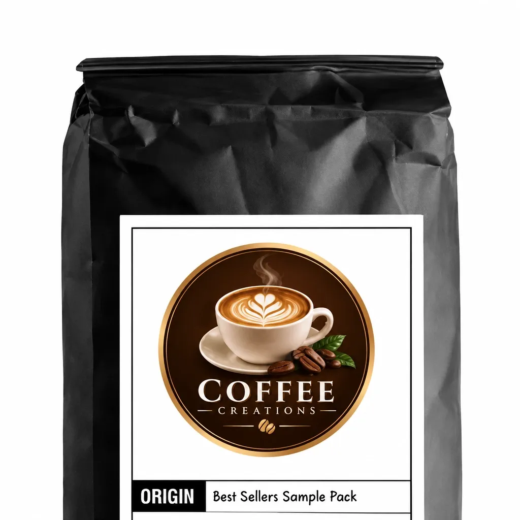 Best Sellers Coffee Creations sample pack bag with cropped label