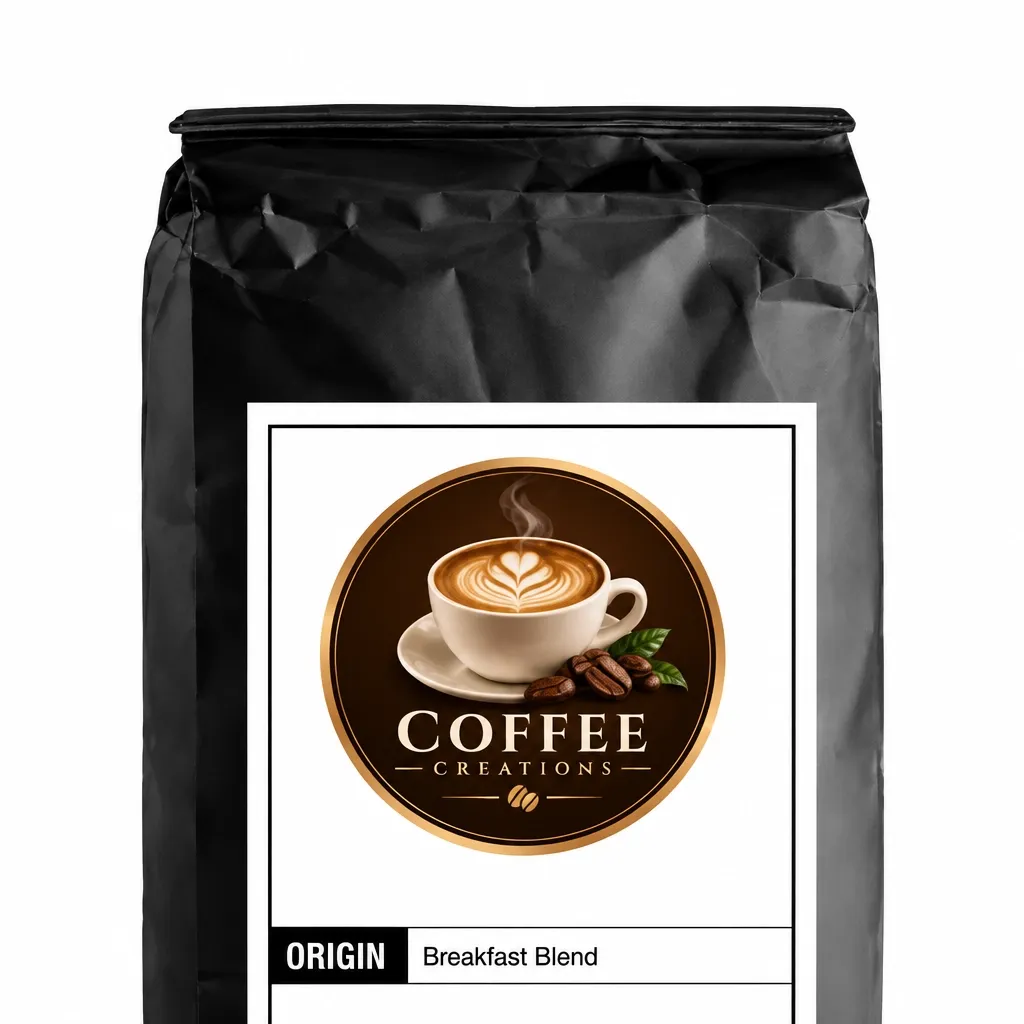 Breakfast Blend Coffee Creations bag with cropped label