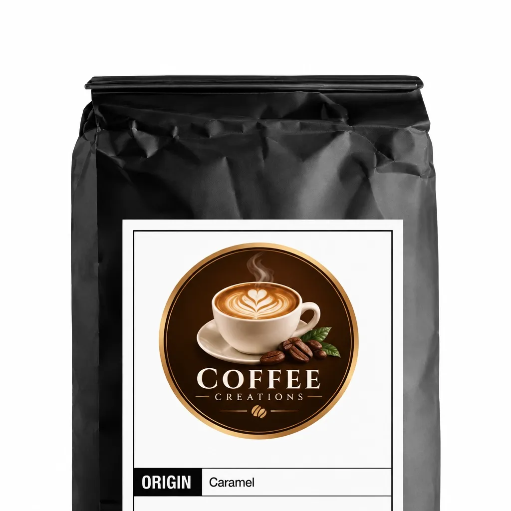 Caramel Coffee Creations bag with cropped label