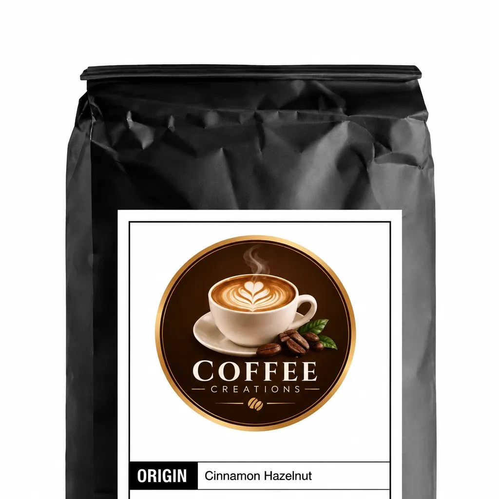 Cinnamon Hazelnut Coffee Creations bag with cropped label