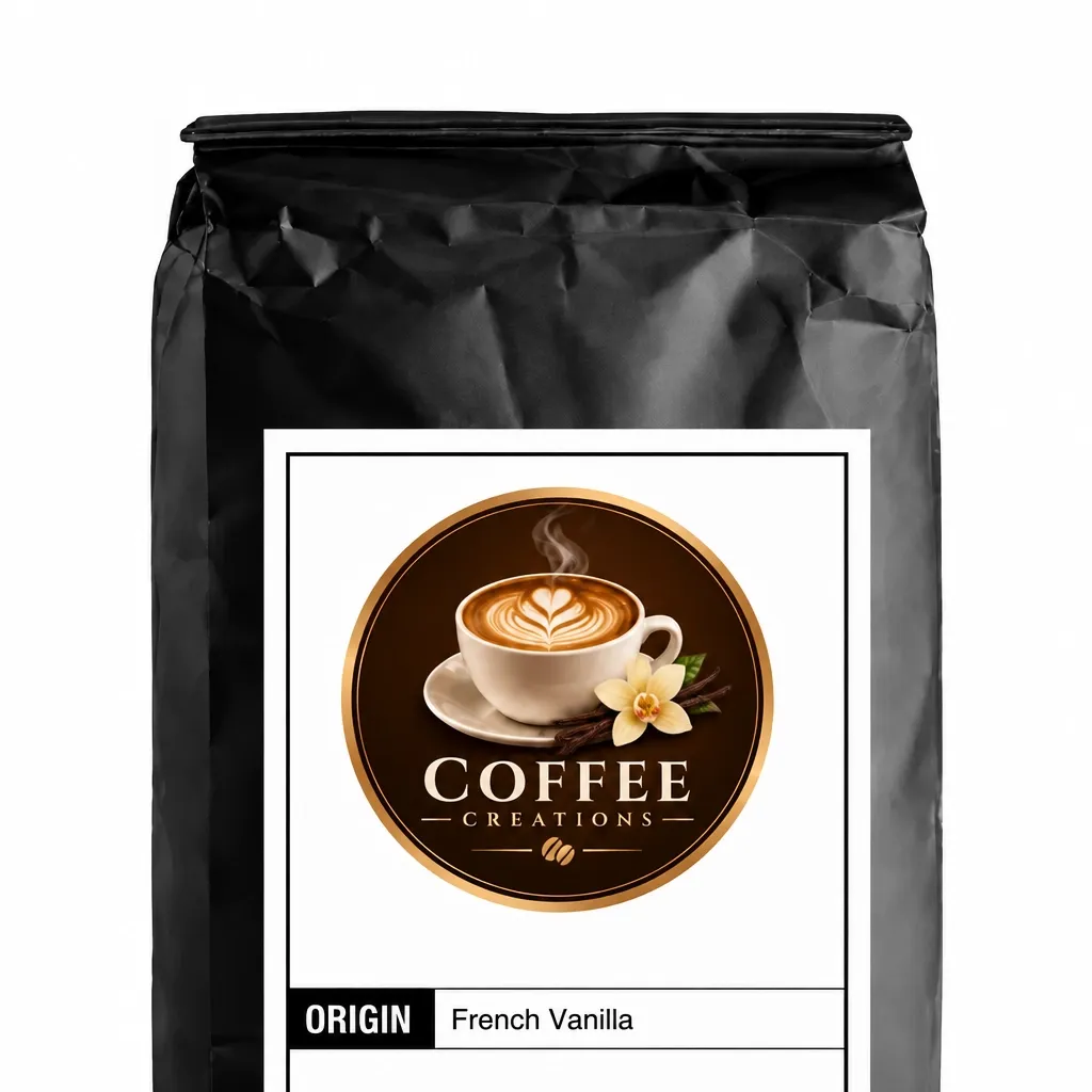 French Vanilla Coffee Creations bag with cropped label