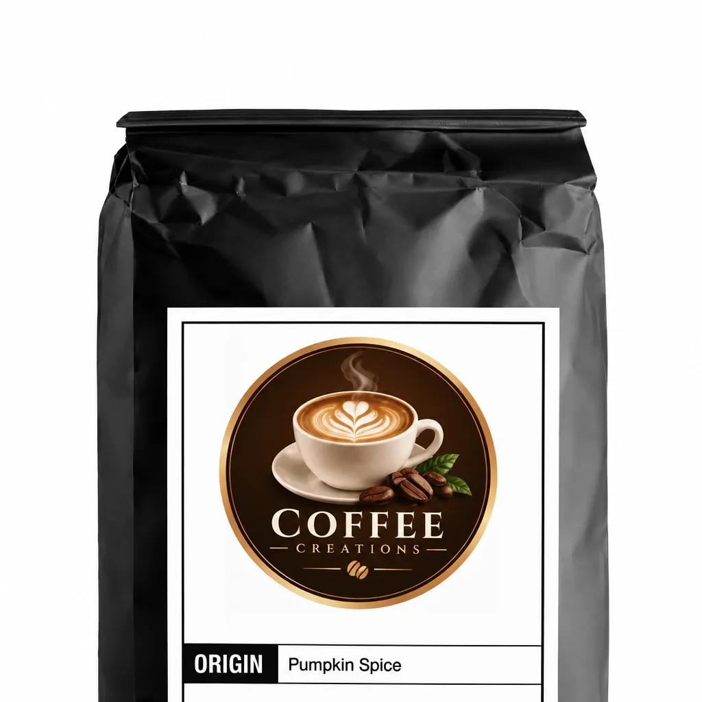 Pumpkin Spice Coffee Creations bag with cropped label