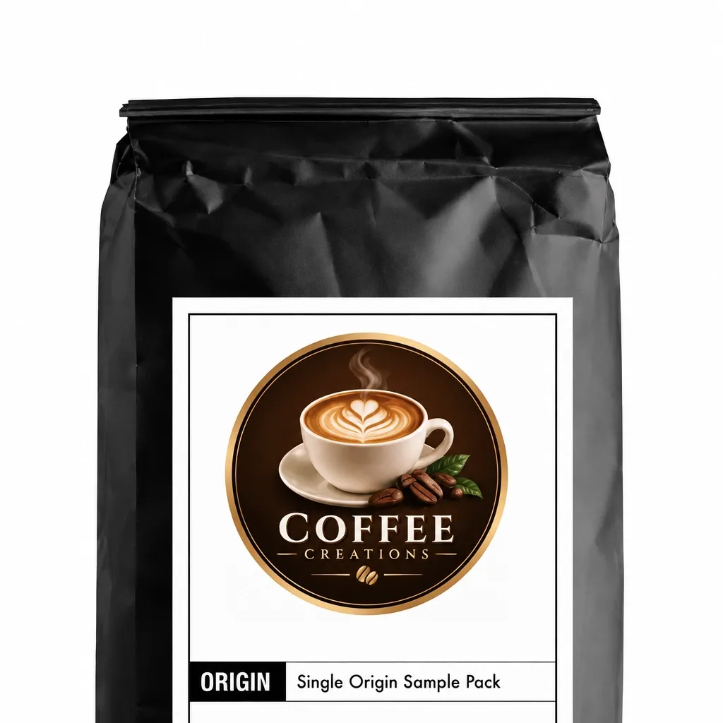 Single Origin Favorites Coffee Creations sample pack bag with cropped label